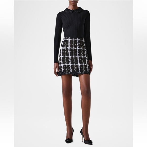 Carolina Herrera Metallic Check Tweed A-Line Mini Skirt